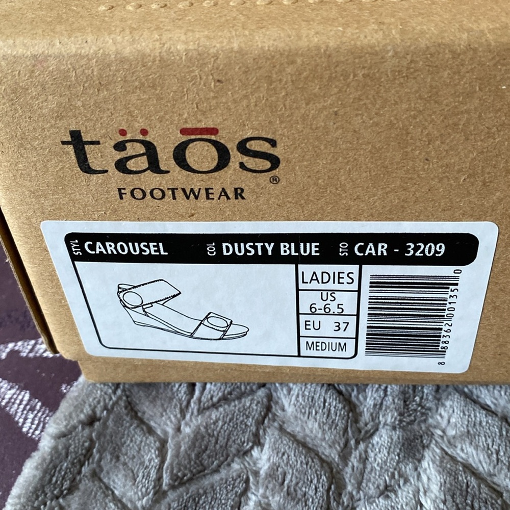 Taos, Dusty Blue, 6.5, Medium, Directions on up keep of shoes. NEVER WORN!! - Picture 3 of 3